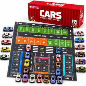 24-Piece Pull Back Toy Car Set with Storage Box
